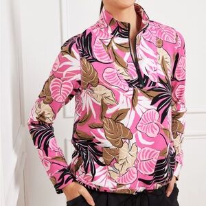 NWT Talbots Pink and Brown Leaf Print Pullover size M